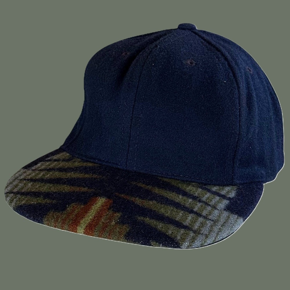 Vintage Pendleton USA Made Wool Strapback Cap Southwestern Brim Navy Hat